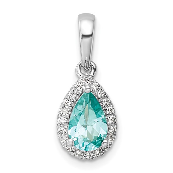 Pure Serenity 14k White Gold 1/8 carat Lab Grown Diamond VS/SI+ G+ and Lab Created Paraiba Pear Pendant