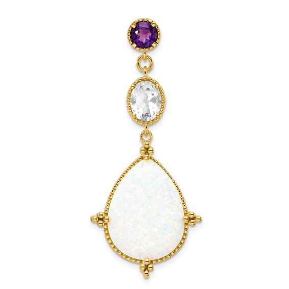 YG Sterling Created Pear Opal & AM/GQ Pendant w/ chain