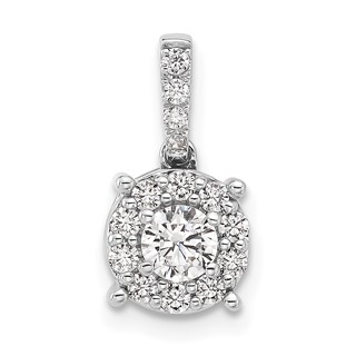 Sterling Silver Rd Center CZ Round Halo Semi-mount Pendant