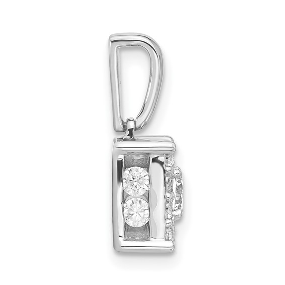 Sterling Silver Rd Center CZ Square Halo Semi-mount Pendant