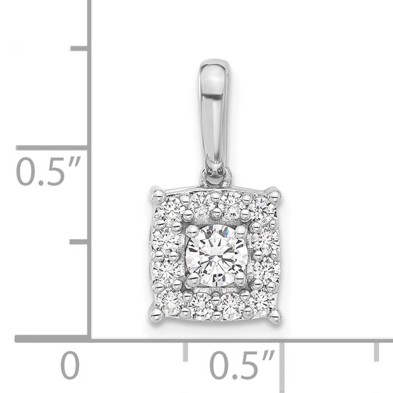 Sterling Silver Rd Center CZ Square Halo Semi-mount Pendant