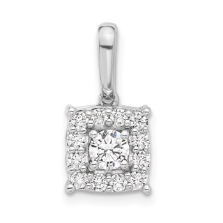 Sterling Silver Rd Center CZ Square Halo Semi-mount Pendant