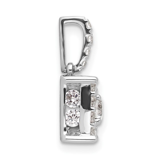 Sterling Silver Rd Center CZ Square Halo Semi-mount Pendant