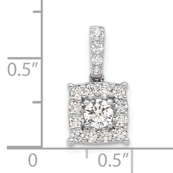 Sterling Silver Rd Center CZ Square Halo Semi-mount Pendant