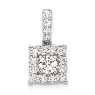 Sterling Silver Rd Center CZ Square Halo Semi-mount Pendant
