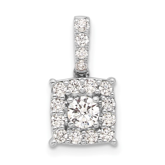Sterling Silver Rd Center CZ Square Halo Semi-mount Pendant