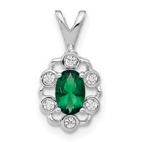 14K White Gold 0.10 Carat Lab Grown Diamond VS SI+ G+ and Lab Created Emerald Pendant view 1