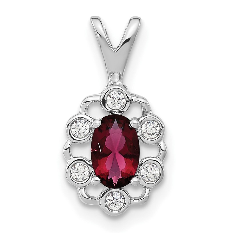 14k White Gold 1/10 carat Lab Grown Diamond VS/SI+ G+ and Lab Created Ruby Pendant