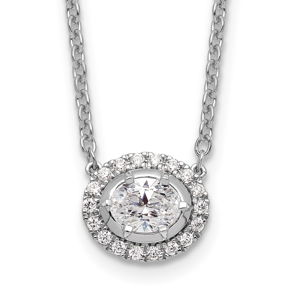 14K White Gold 0.62 Carat Lab Grown Diamond VS SI+ G+ Oval Necklace, 18"