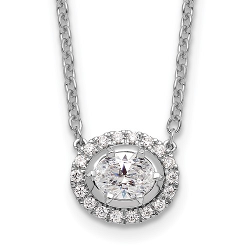 14K White Gold 0.62 Carat Lab Grown Diamond VS SI+ G+ Oval Necklace, 18"