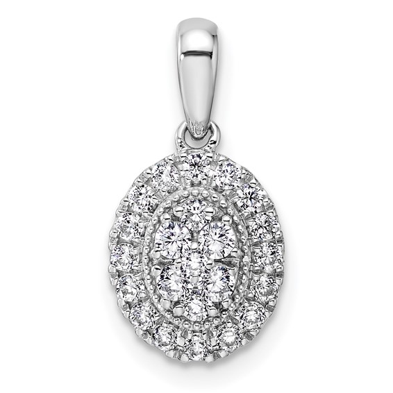 14k White Gold 3/8 carat Lab Grown Diamond VS/SI Oval Halo Pendant