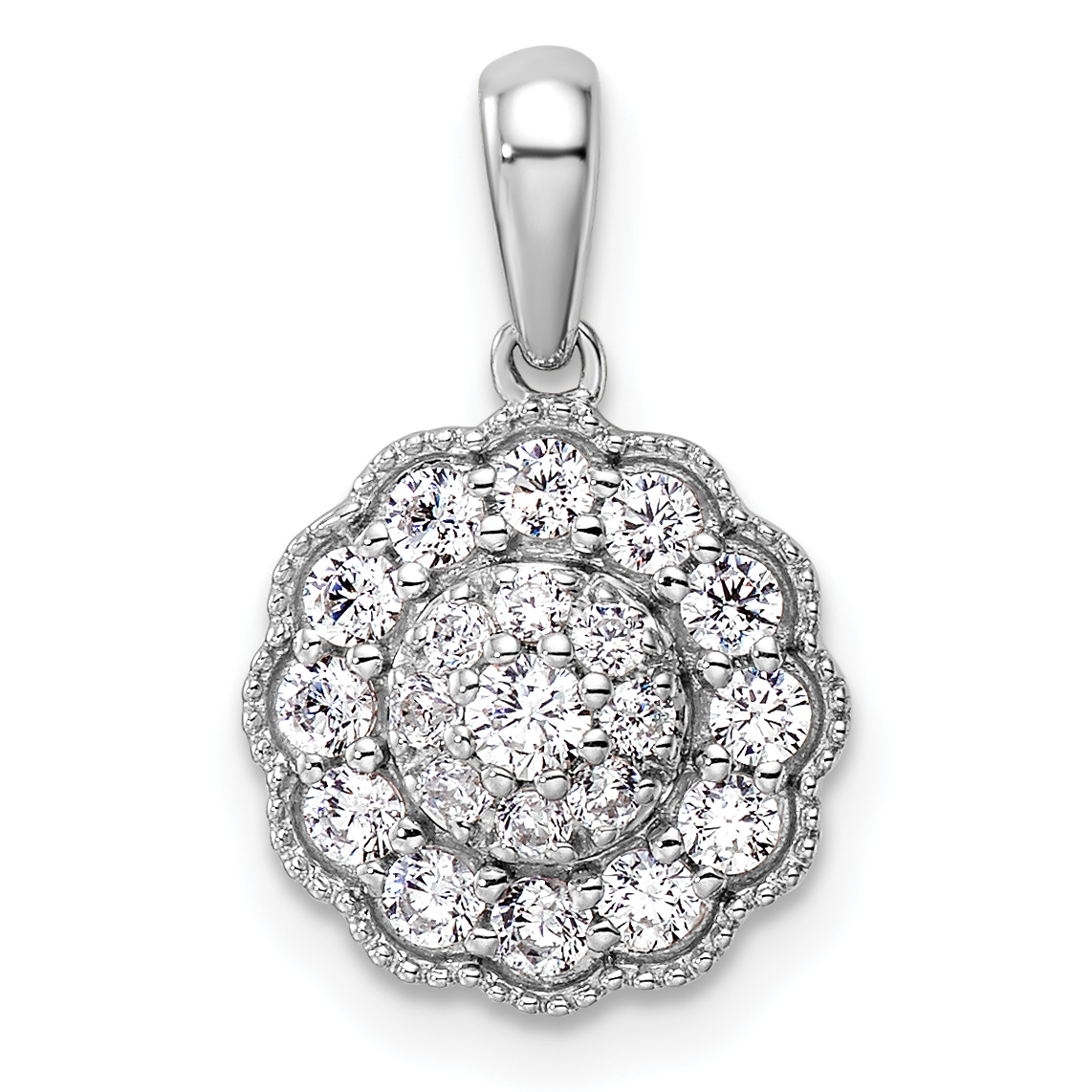 14k White Gold 1/2 carat Lab Grown Diamond VS/SI+ G+ Square Halo Pendant (PM9660-040-WLG)
