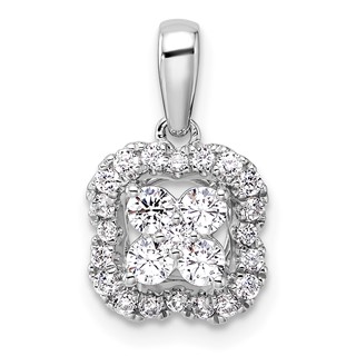 14k White Gold 3/8 carat Lab Grown Diamond VS/SI+ G+ Square Halo Pendant