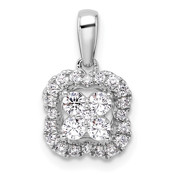 14k White Gold 3/8 carat Lab Grown Diamond VS/SI+ G+ Square Halo Pendant
