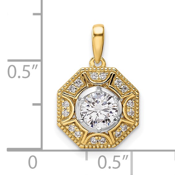 14k Two-tone 3/4 carat Lab Grown Diamond VS/SI+ G+ Octogon Halo Pendant