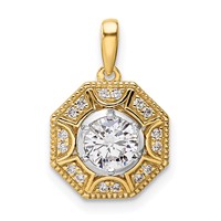 14K Two-tone 0.75 Carat Lab Grown Diamond VS SI+ G+ Octogon Halo Pendant view 1