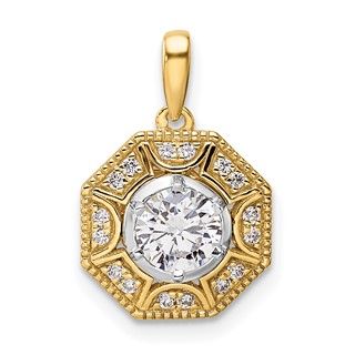 14k Two-tone 3/4 carat Lab Grown Diamond VS/SI+ G+ Octogon Halo Pendant