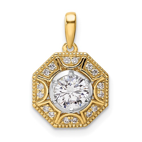 14K Two-tone 0.75 Carat Lab Grown Diamond VS SI+ G+ Octogon Halo Pendant