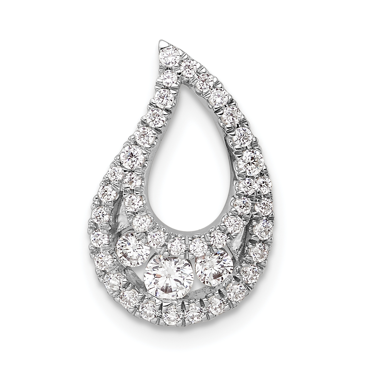 14k White Gold 1/2 carat Lab Grown Diamond VS/SI+ G+ Complete Teardrop Cluster Chain Slide Pendant (PM9672-049-WLG)