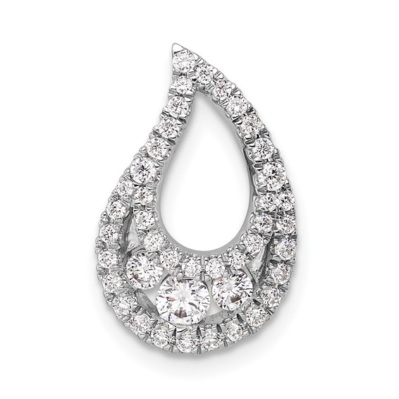 14k White Gold 1/2 carat Lab Grown Diamond VS/SI+ G+ Complete Teardrop Cluster Chain Slide Pendant