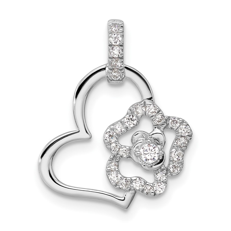 14k White Gold 1/5 carat Lab Grown Diamond VS/SI+ G+ Flower on Heart Pendant