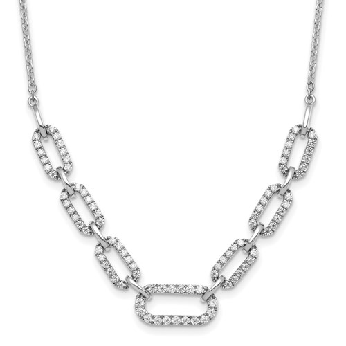 14K White Gold 1 Carat Lab Grown Diamond VS SI+ G+ Fashion Link Necklace, 18"