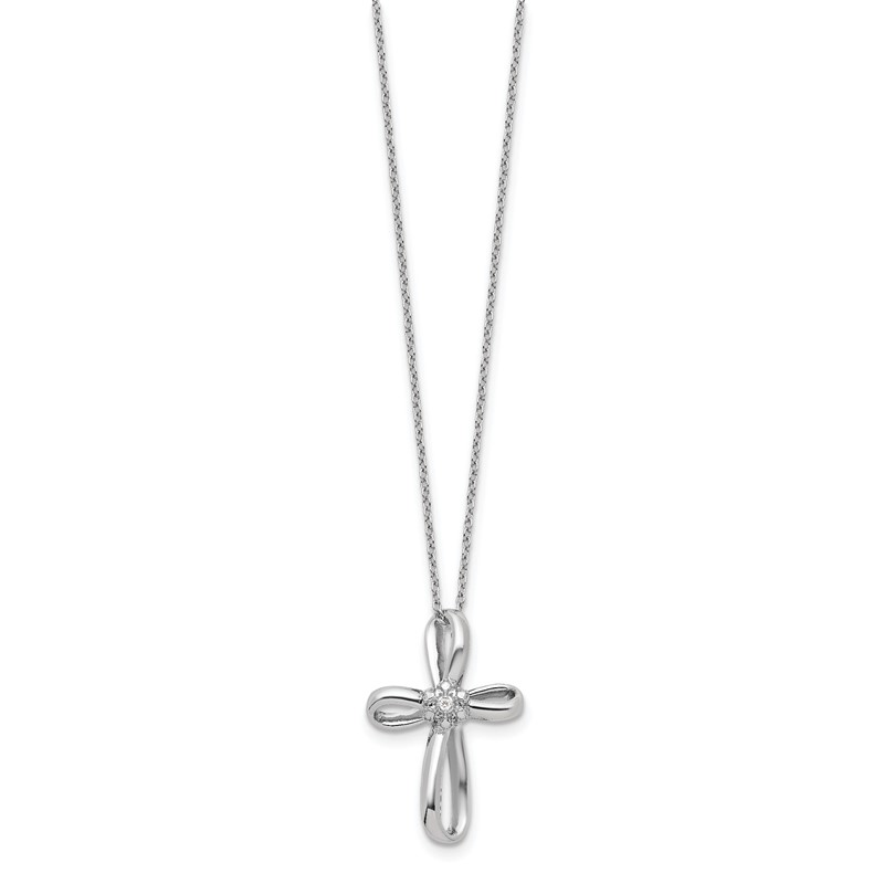 14k White Gold .01 carat Lab Grown Diamond VS/SI+ G+ Complete 18 inch Cross Pendant Necklace