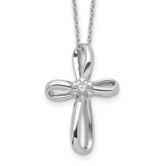 14k White Gold .01 carat Lab Grown Diamond VS/SI+ G+ Complete 18 inch Cross Pendant Necklace