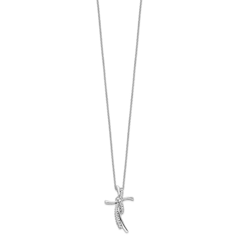 14k White Gold 1/8 carat Lab Grown Diamond VS/SI+ G+ Complete 18 inch Cross Pendant Necklace