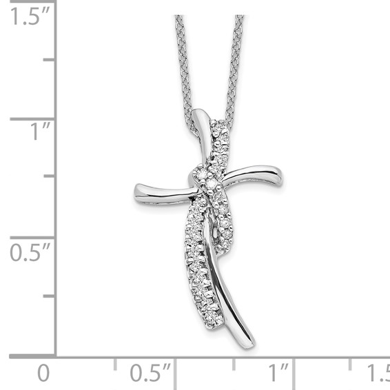 14k White Gold 1/8 carat Lab Grown Diamond VS/SI+ G+ Complete 18 inch Cross Pendant Necklace
