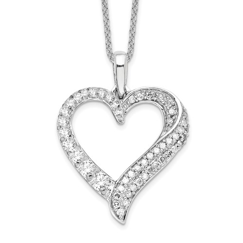 14K White Gold 0.50 Carat Lab Grown Diamond VS SI+ G+ Complete Heart Pendant Necklace, 18"