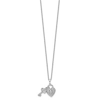 14K White Gold 0.50 Carat Lab Grown Diamond VS SI+ G+ Complete Heart Lock and Key Pendant Necklace, 18" view 2