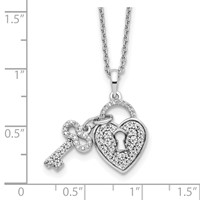 14K White Gold 0.50 Carat Lab Grown Diamond VS SI+ G+ Complete Heart Lock and Key Pendant Necklace, 18" view 3