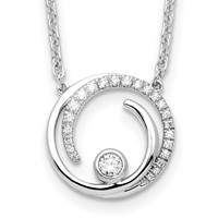 14K White Gold 0.20 Carat Lab Grown Diamond VS SI+ G+ Complete Fashion Swirl Circle Design Necklace, 18" view 1