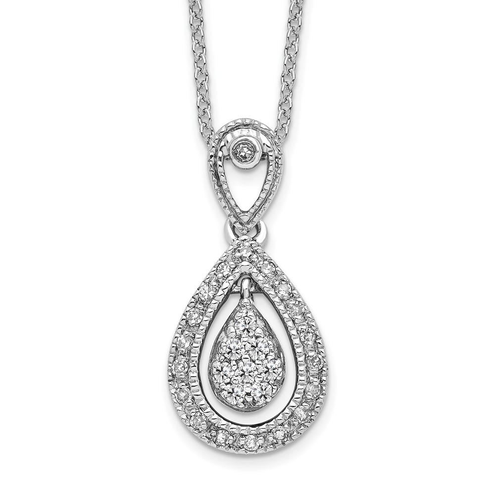 14K White Gold 0.20 Carat Lab Grown Diamond VS SI+ G+ Complete Teardrop Pendant Necklace, 18"