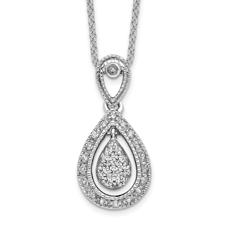 14k White Gold 1/5 carat Lab Grown Diamond VS/SI+ G+ Complete 18 inch Teardrop Pendant Necklace