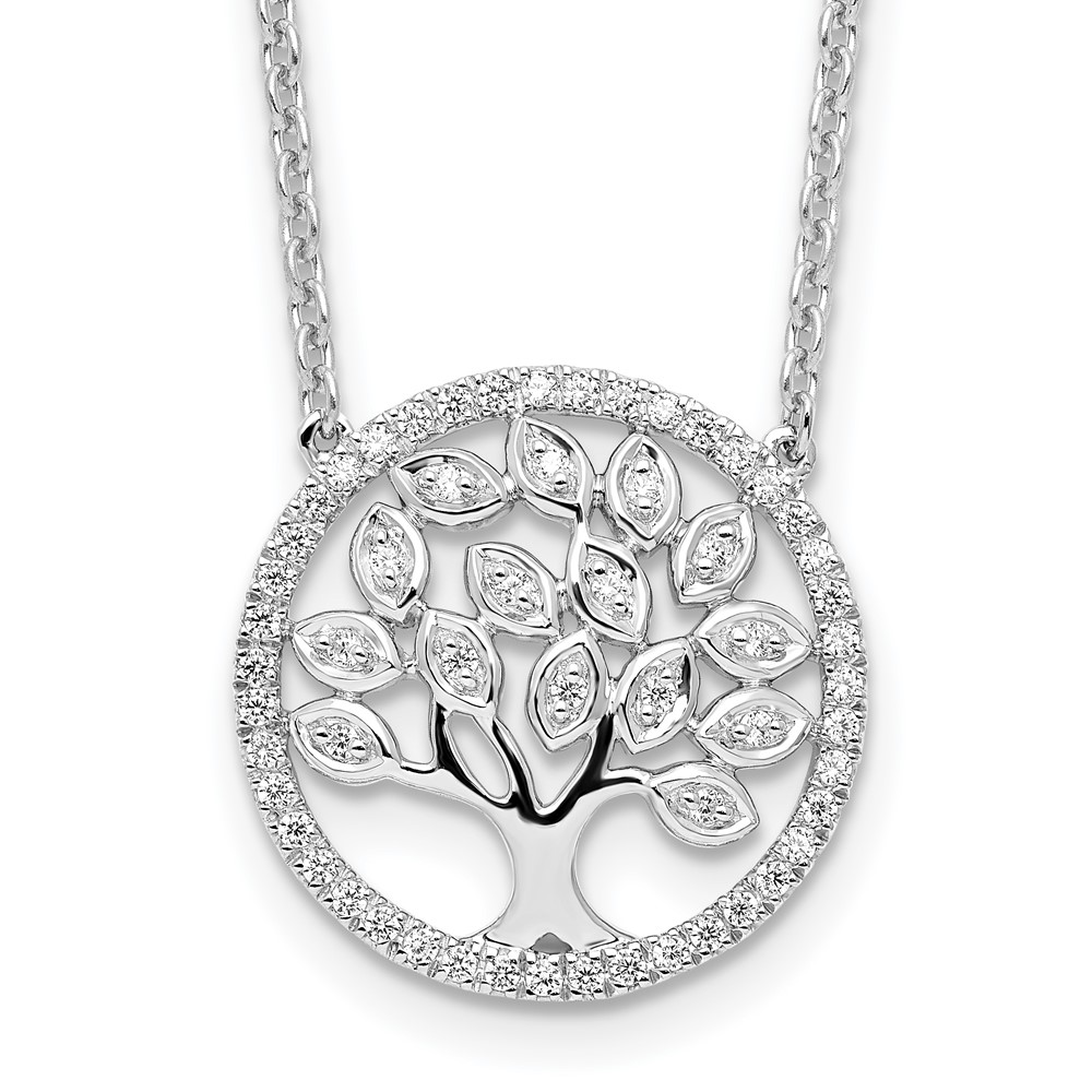 14K White Gold 0.33 Carat Lab Grown Diamond VS SI+ G+ Complete Tree of Life Necklace, 18"