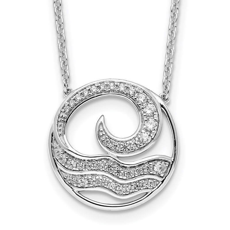14K White Gold Lab Grown VS/SI+ G+ Dia Ocean in Circle Necklace