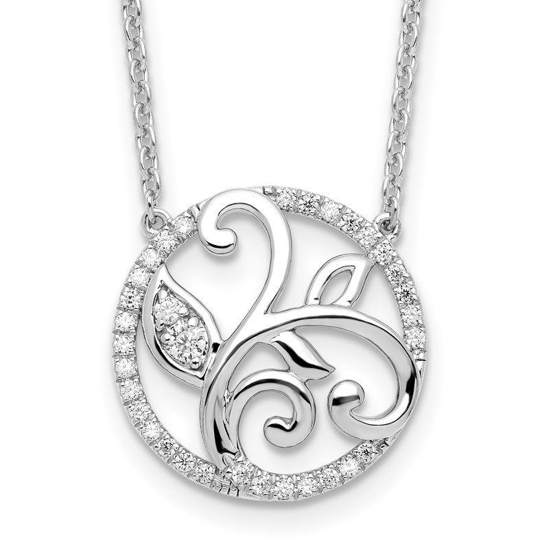 14K White Gold Lab Grown VS/SI+ G+ Dia Floral Circle Necklace