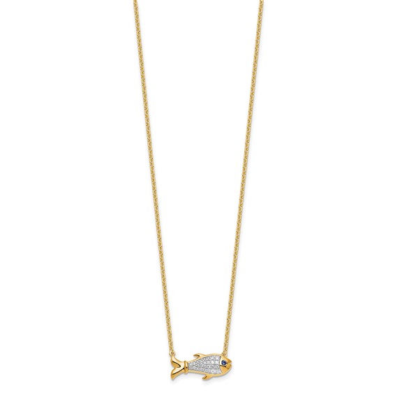 14k 1/6 carat Lab Grown Diamond VS/SI+ G+ Complete and Created Sapphire Fish 18 inch Necklace