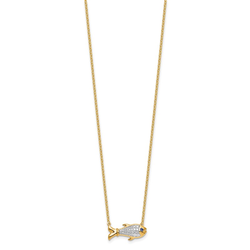 14k 1/6 carat Lab Grown Diamond VS/SI+ G+ Complete and Created Sapphire Fish 18 inch Necklace