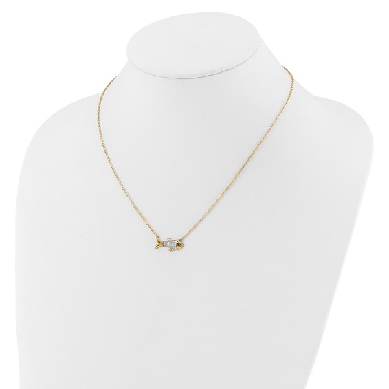 14k 1/6 carat Lab Grown Diamond VS/SI+ G+ Complete and Created Sapphire Fish 18 inch Necklace