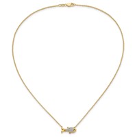 14K Yellow Gold 0.17 Carat Lab Grown Diamond VS SI+ G+ Complete and Created Sapphire Fish Necklace, 18" view 4