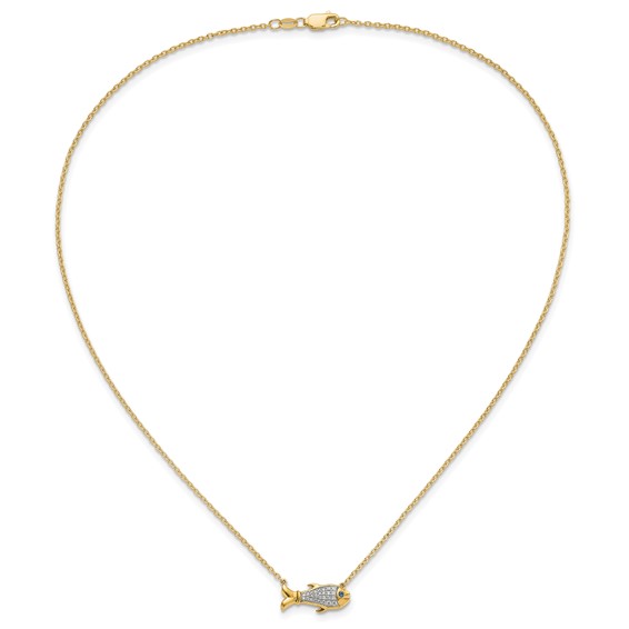 14k 1/6 carat Lab Grown Diamond VS/SI+ G+ Complete and Created Sapphire Fish 18 inch Necklace