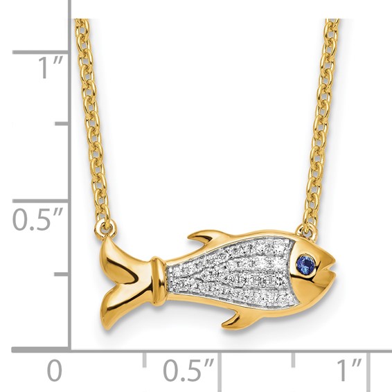 14k 1/6 carat Lab Grown Diamond VS/SI+ G+ Complete and Created Sapphire Fish 18 inch Necklace
