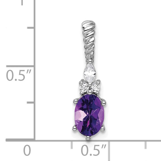 14K White Gold Diamond and 7x5 Oval February/Amethyst Twisted Chain Slide