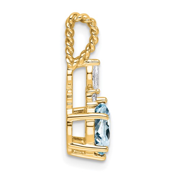 14K Diamond and 7x5 Oval March/Aquamarine Twisted Chain Slide