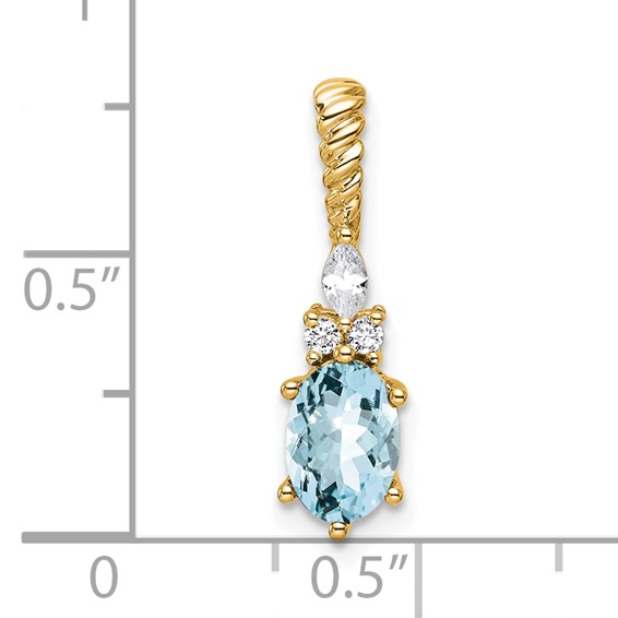 14K Diamond and 7x5 Oval March/Aquamarine Twisted Chain Slide