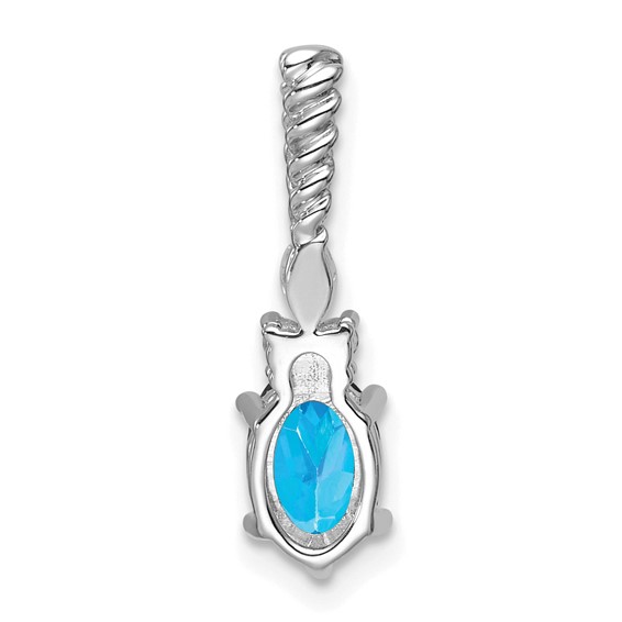 14K White Gold Diamond and 7x5 Oval December/Blue Topaz Twisted Chain Slide