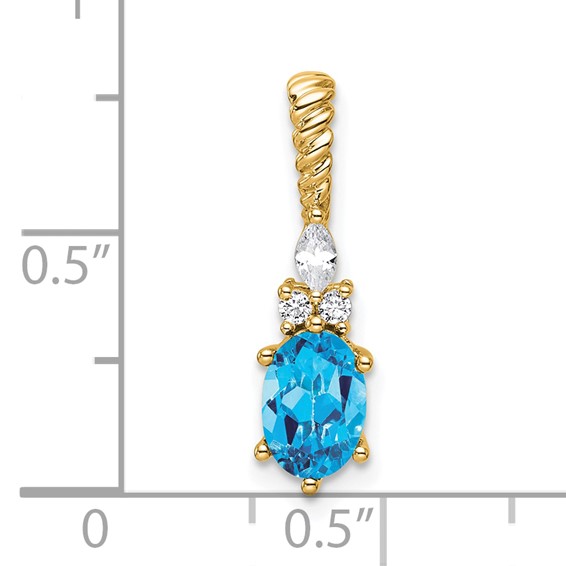 14K Diamond and 7x5 Oval December/Blue Topaz Twisted Chain Slide
